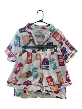 Sheshow Taco Bell Themed White Multicolor Short Pajama Set Medium